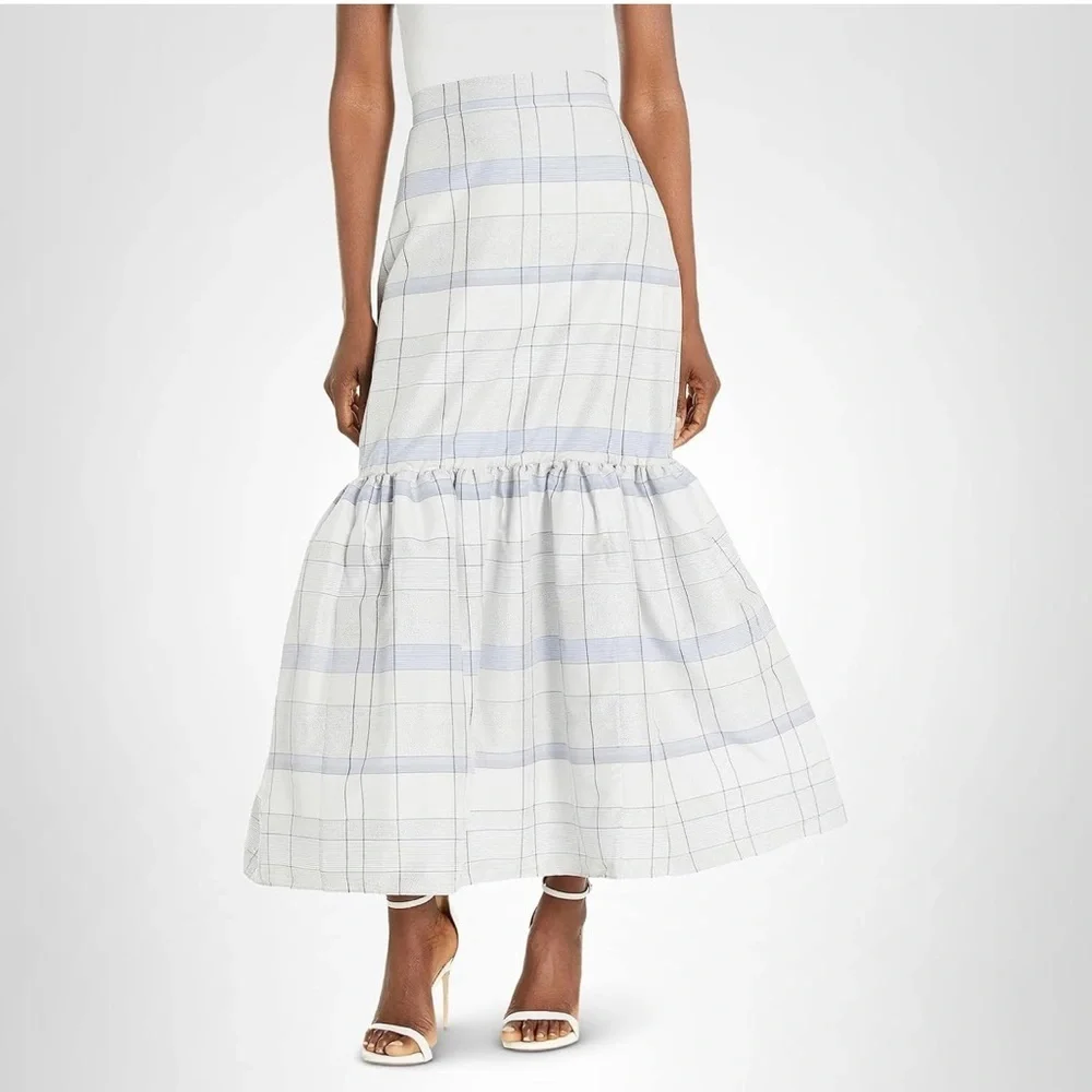 Club Monaco Plaid Maxi Skirt - White and Gray